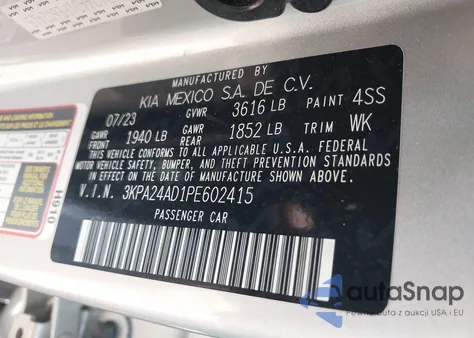 2023 Kia Rio S from USA, damaged, VIN 3KPA24AD1PE602415